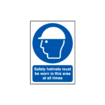 Safety Helmets Must Be Worn In This Area At All Times Sign